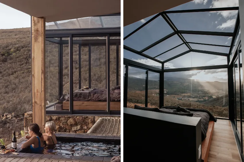 Copia Eco Cabins Hot Tub and Bedroom